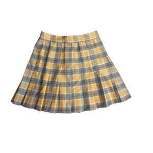 Love Tree Orange & Grey Plaid Pleated Skater Mini Skirt Size Small Y2K Preppy